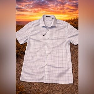 Men’s Louis Philippe Button-Up Shirt Size 40 Blue White Check Short Sleeve